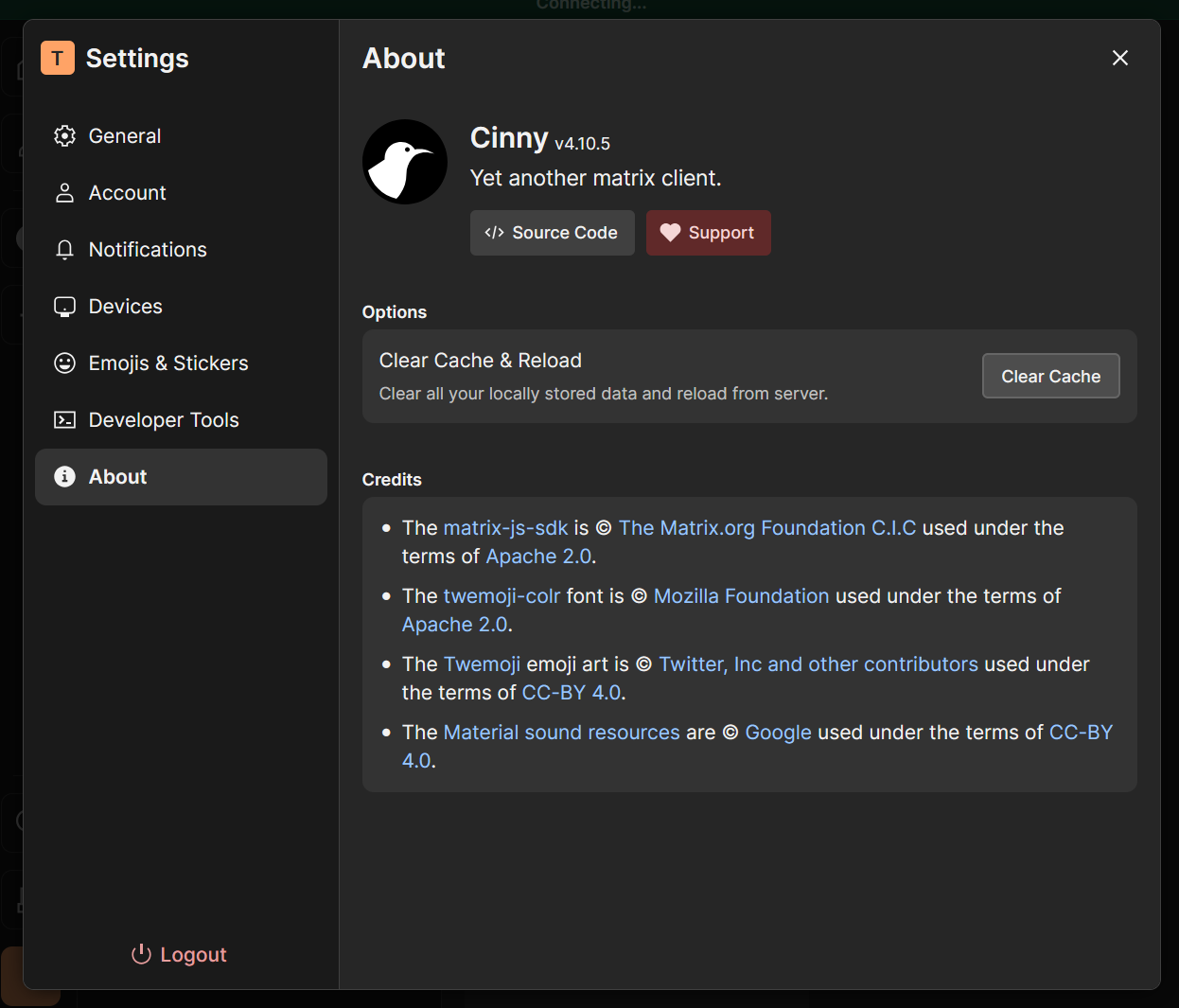 Clear Cache button location