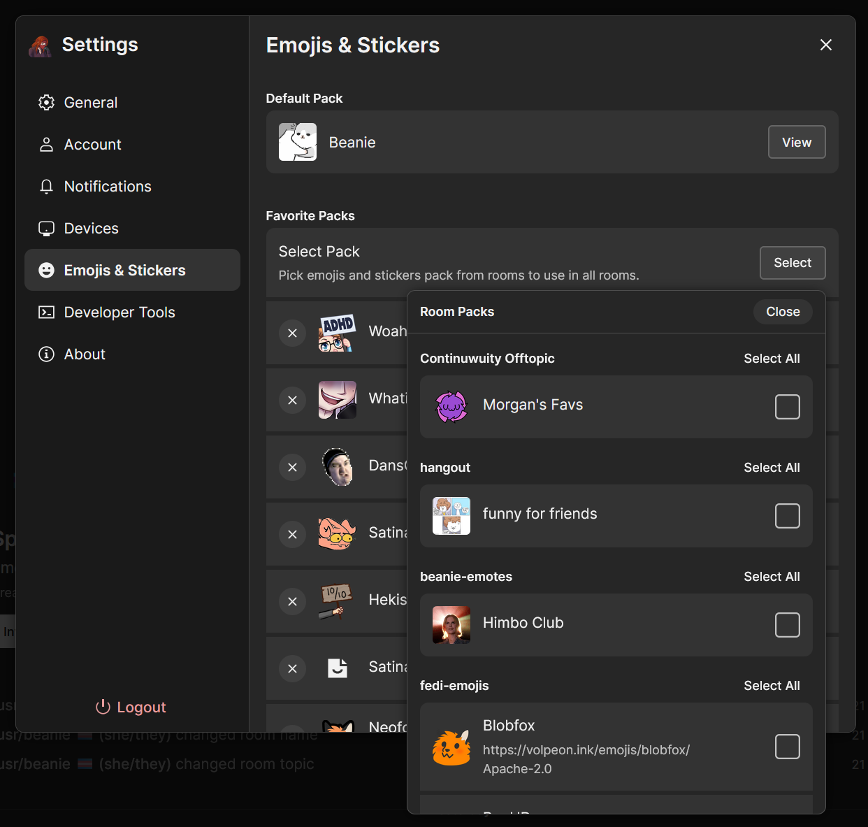 Emojis and Stickers settings
