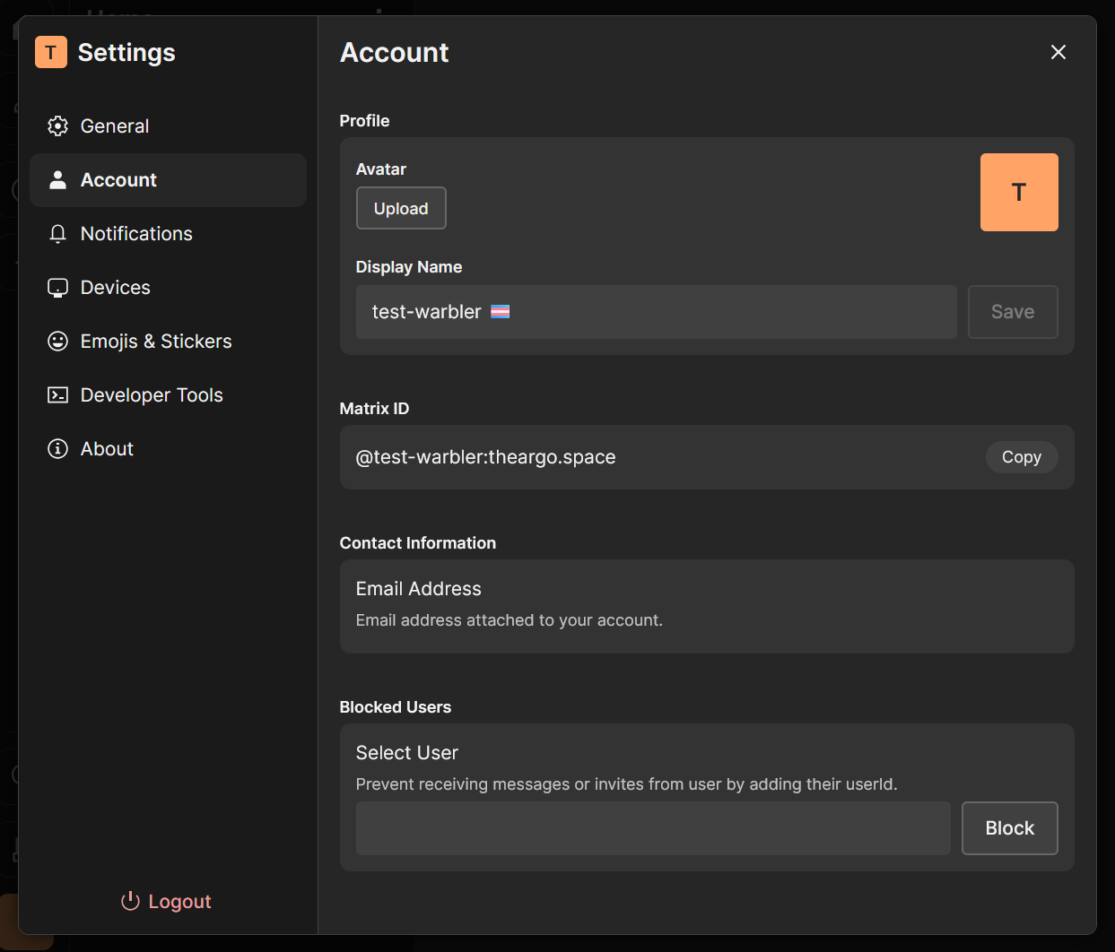 Account profile settings