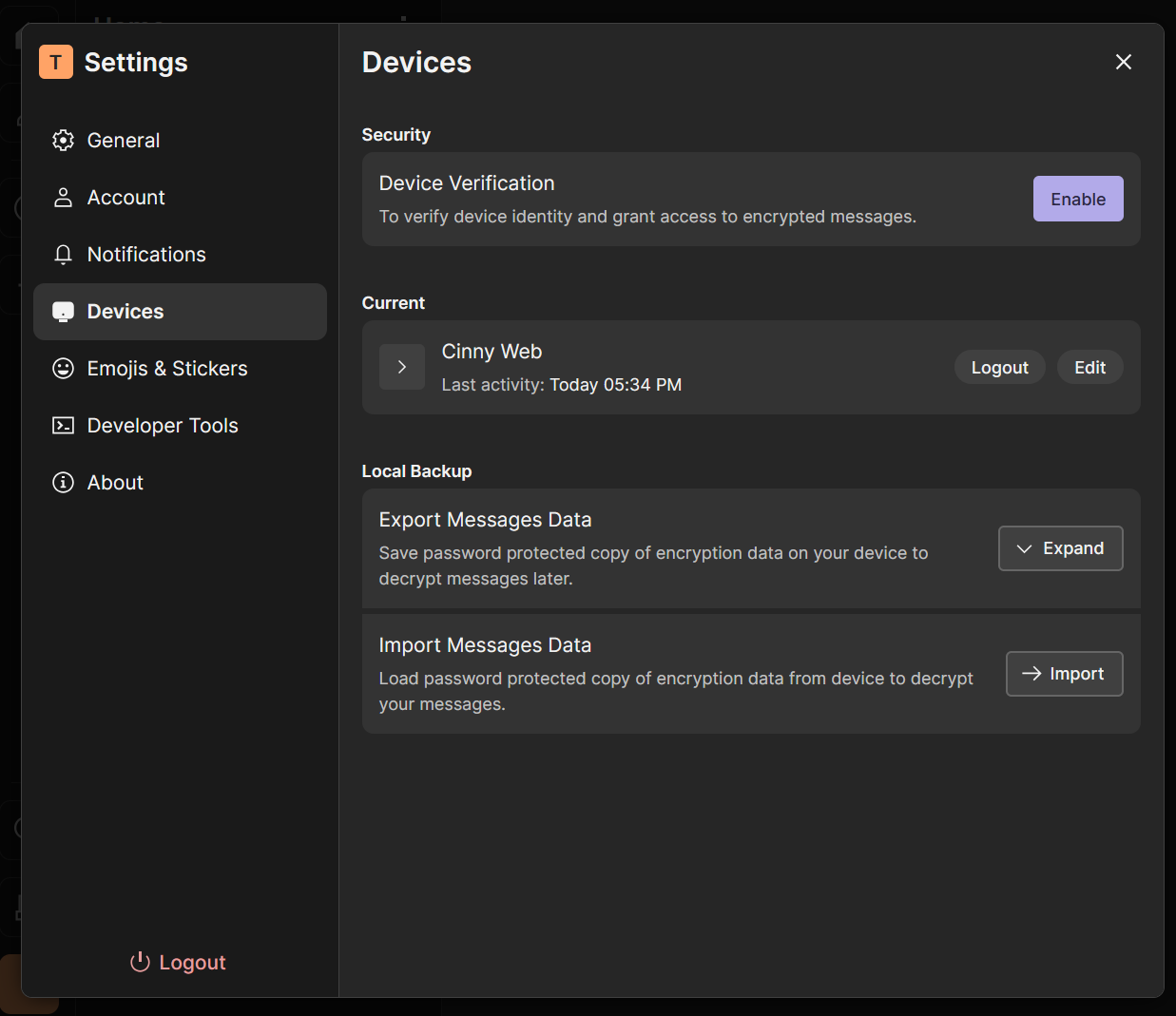 Devices security tab